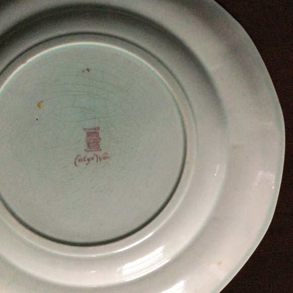 Vintage Adams England Calyx Ware dinner plate pink flowers celadon - Picture 9 of 9